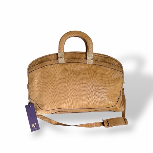 VC Signature Anna Satchel Handbag Mica Camel Embossed Leather Top Handle NEW